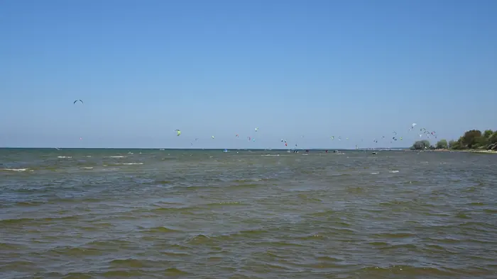 Blick zum Surfspot Loissin am Campingplatz
